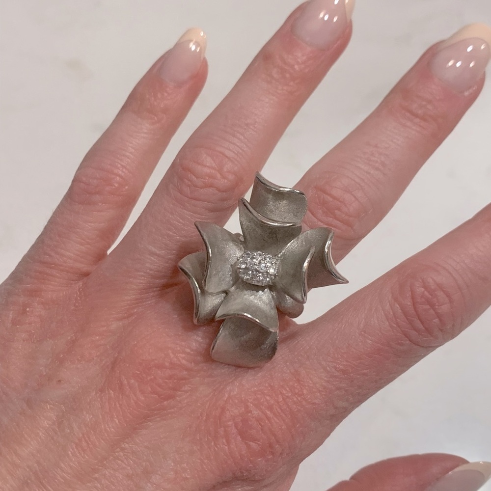 Premier Jewelry Sterling Silver Magnolia Ring with Pave Center